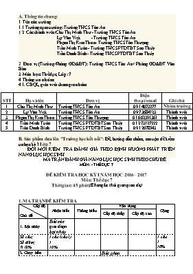 Đề kiểm tra học kì I Thể dục lớp 7 - Năm học 2016-2017 - Trường THCS Tân An